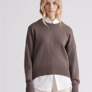 Quince Heather Brown Crew Neck Boyfriend Sweater, Size L, Organic Cotton